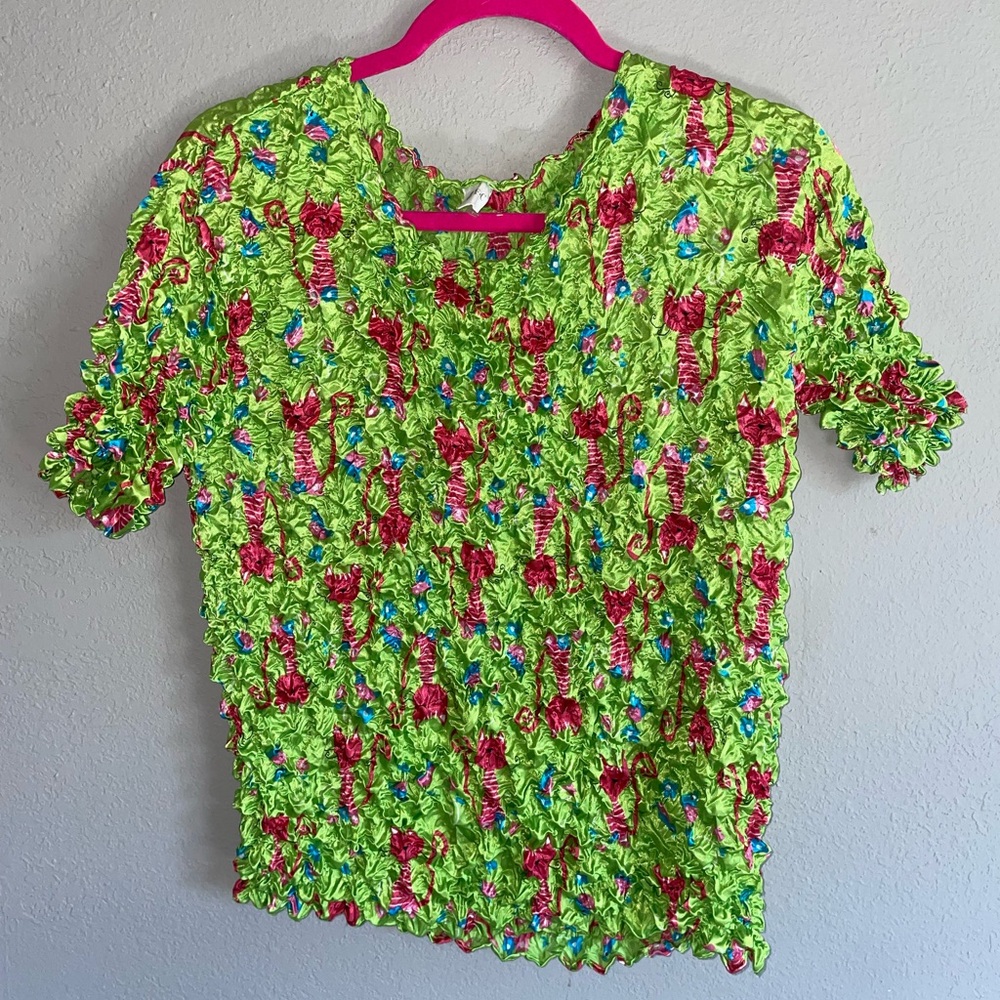 Y2K vintage Popcorn Top Festival Rave cats birds large-XL
